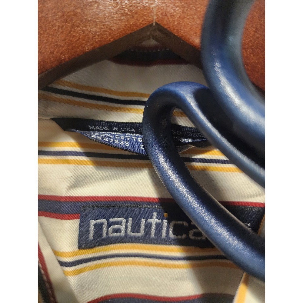 Vintage 90s Nautica Striped Button Down Shirt Men's XL Made in USA Long Sleeve - Picture 4 of 8